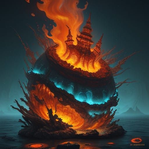 Fantasy Seasnail with Flame-Etched Shell in Deep Ocean Blues