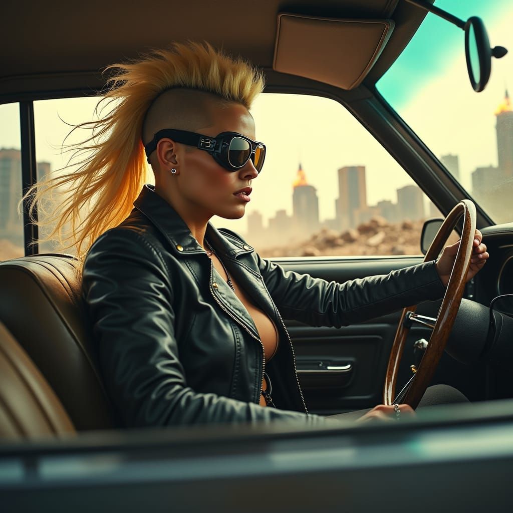 Post-Apocalyptic Warrior in Ruined Cityscape