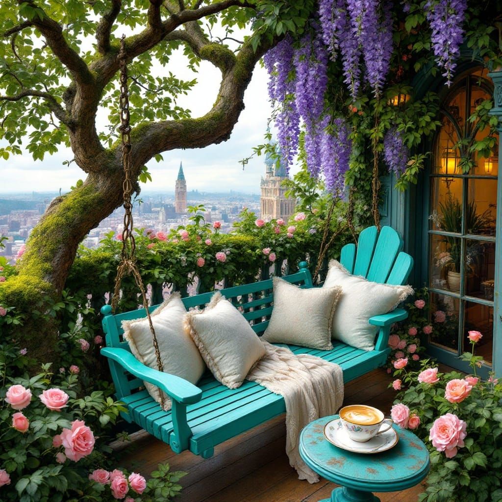Ethereal Victorian Oasis with Turquoise Swing