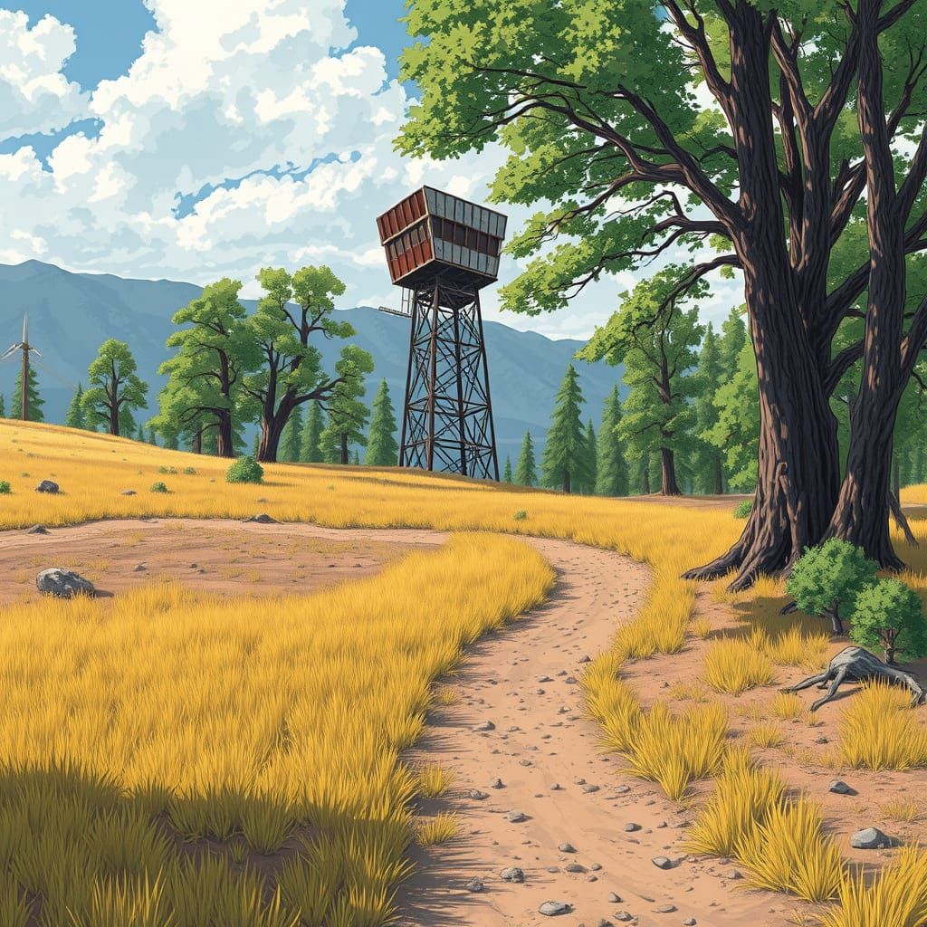 Haunting Post-Modern Dystopian Landscape with Abandoned Wind...