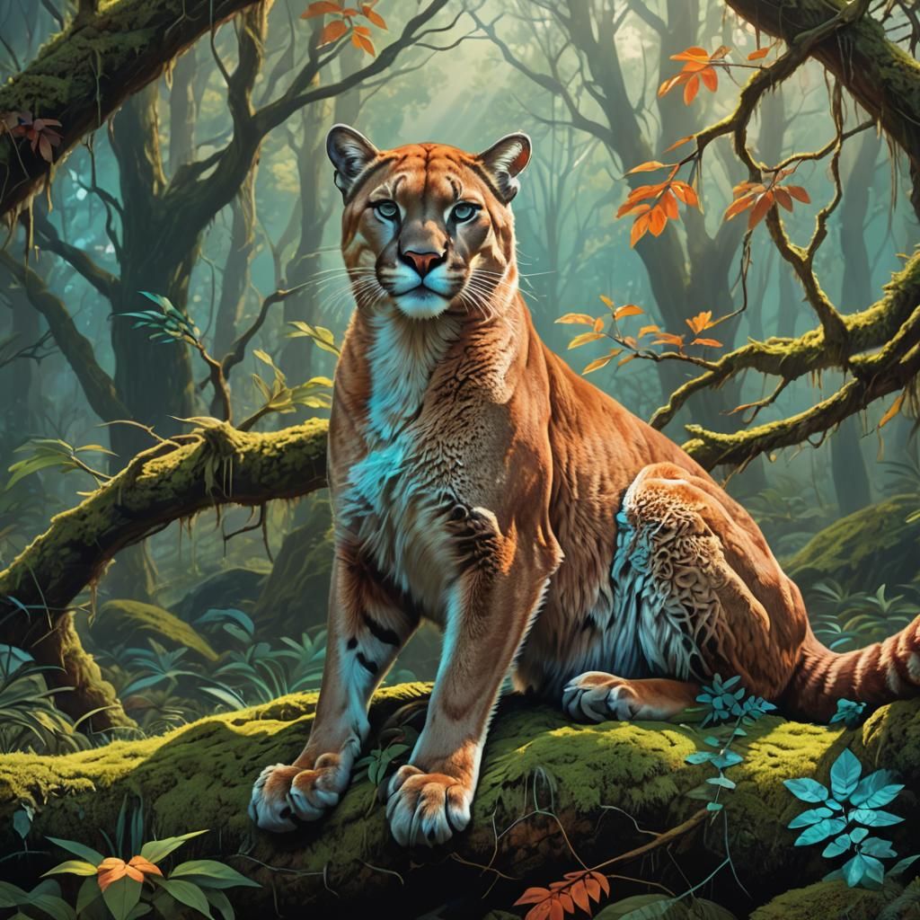 Regal Cougar in Mystical Forest Concept Art
