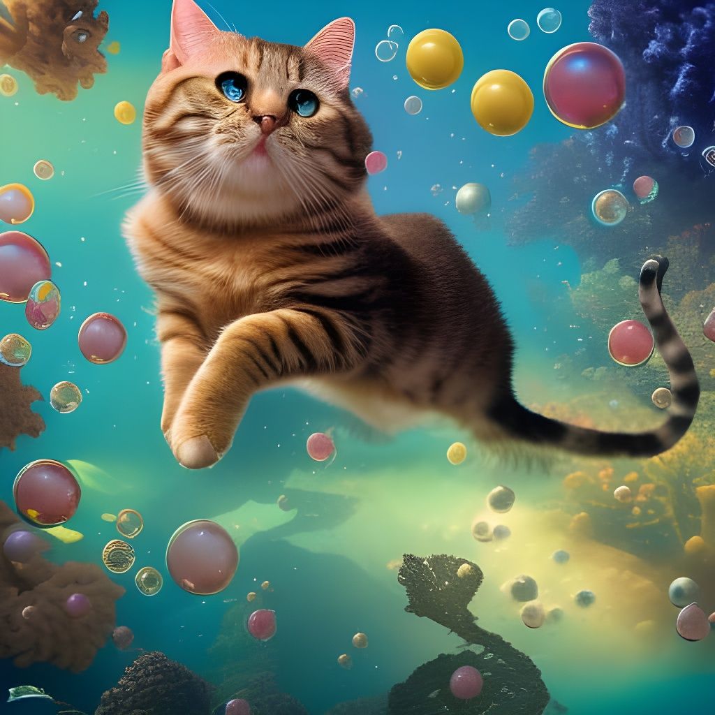 Cute Scuba Diving Cat in Underwater Fantasy