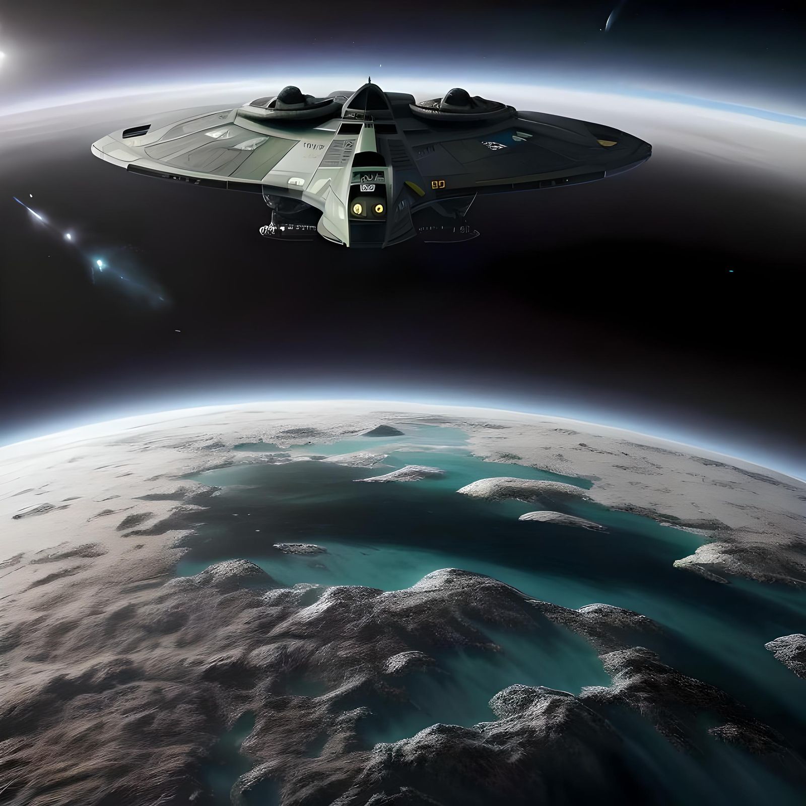 Green Romulan Warbird Over Arctic Ice Planet