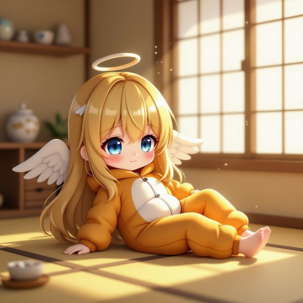 Chibi Angel Girl in Yakisoba Bread Onesie