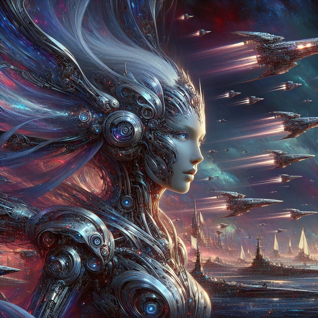 Cyborg Queen Helen and the fleets of Arcadia