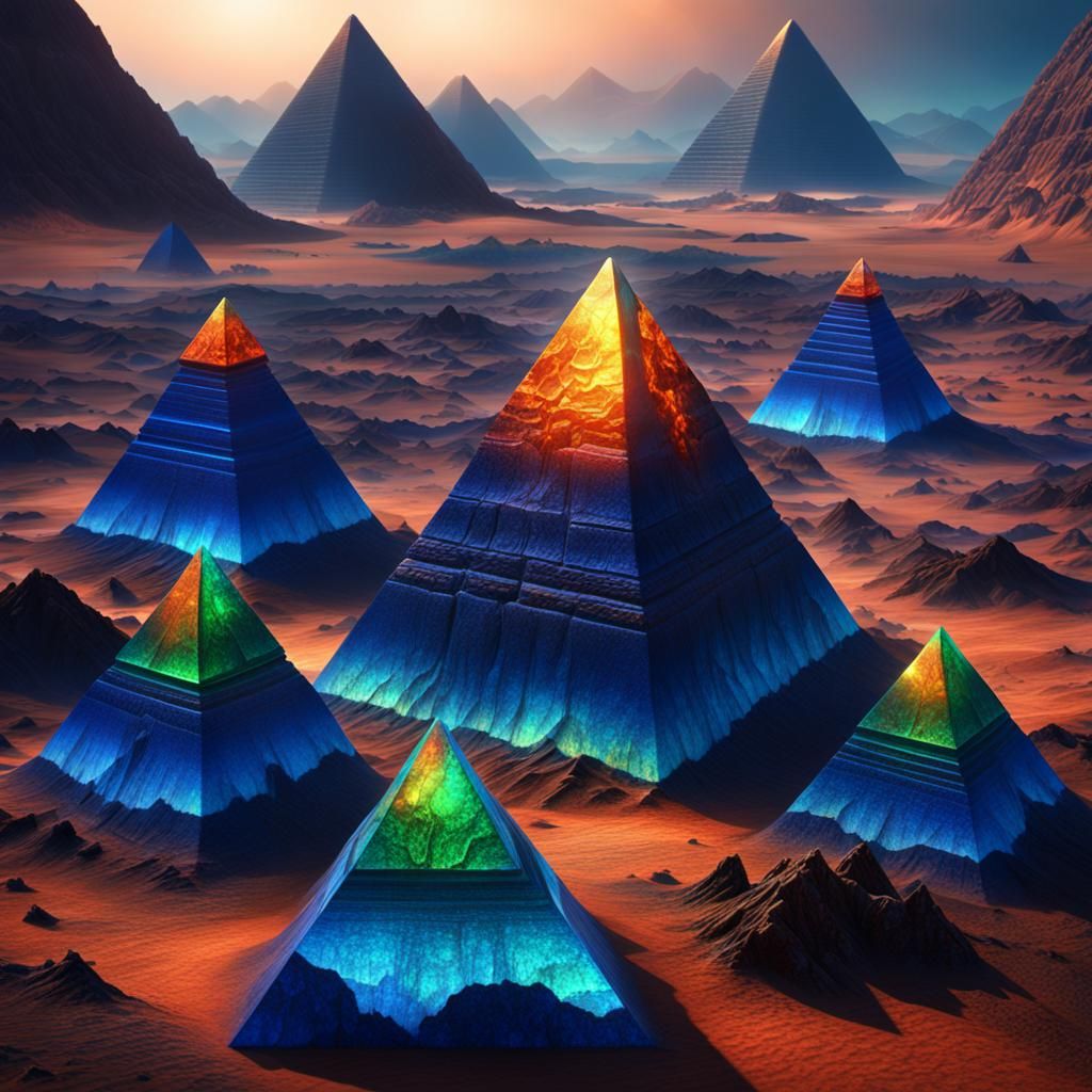 Ammolite Pyramids in a Blue Desert