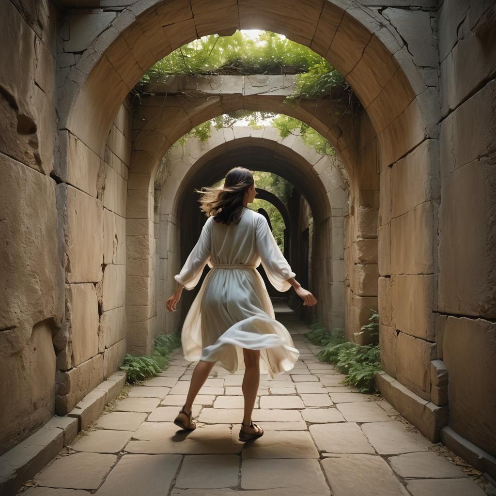 Girl Stepping Through Magic Portal with Motion Blur
