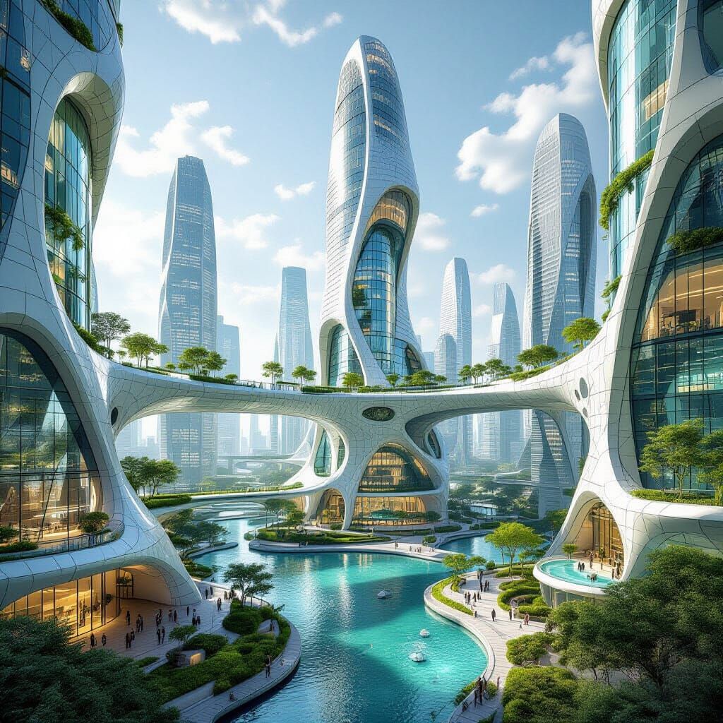 Futuristic Organic Cityscape with Vertical Gardens