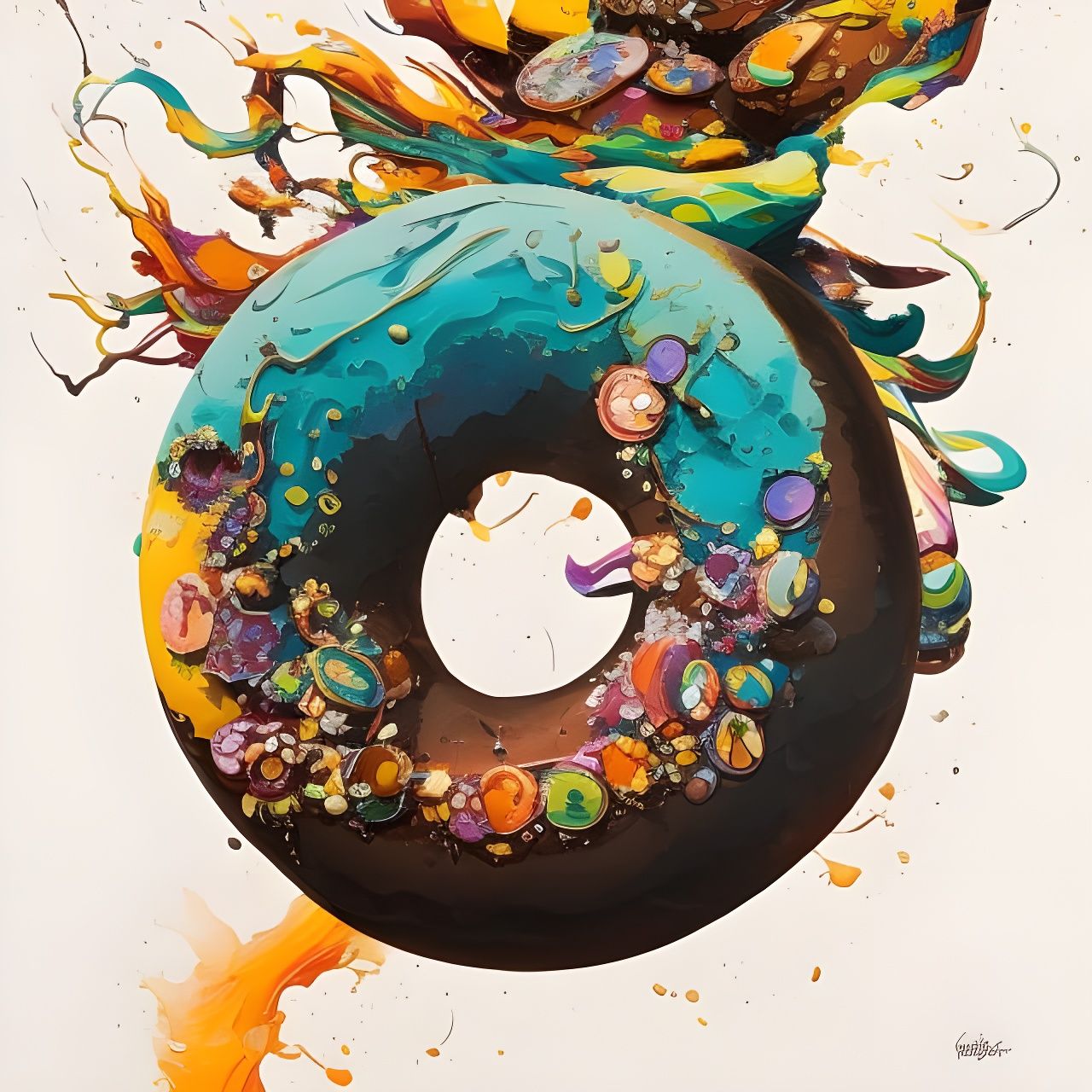 Hyperdetailed Marbled Donuts in Oil Splash Style