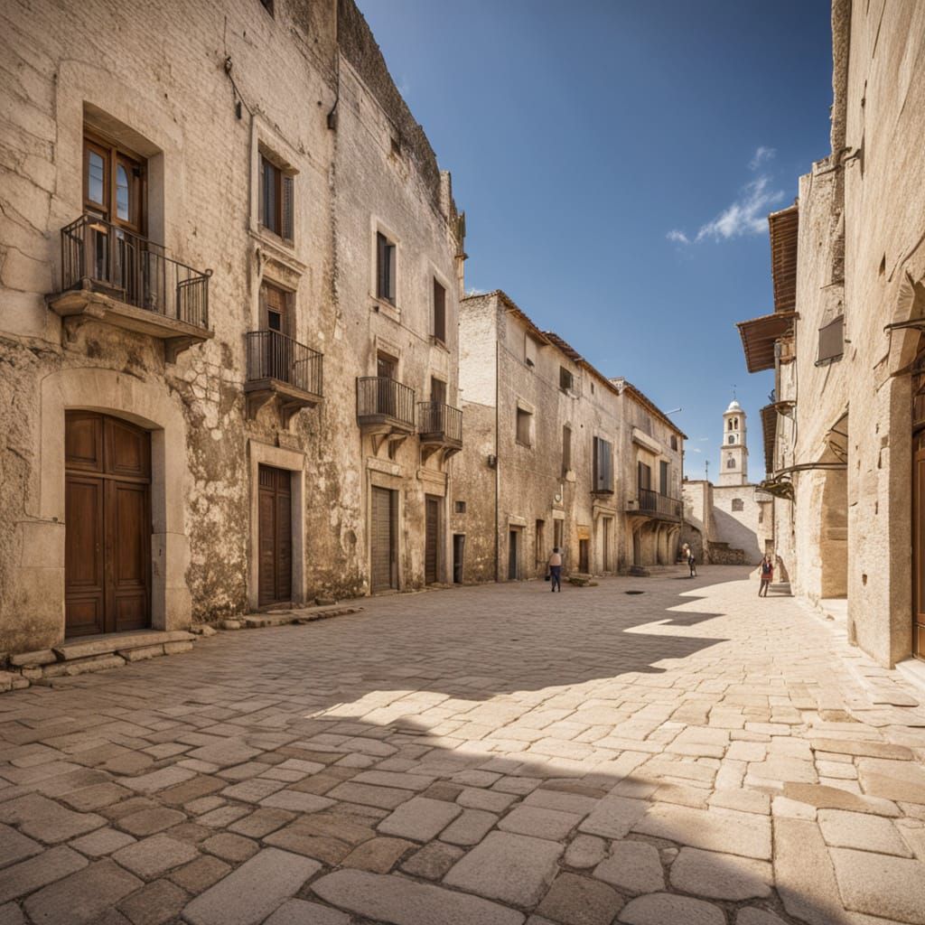 Puglian Town Square in Golden Light: Photorealistic Architec...