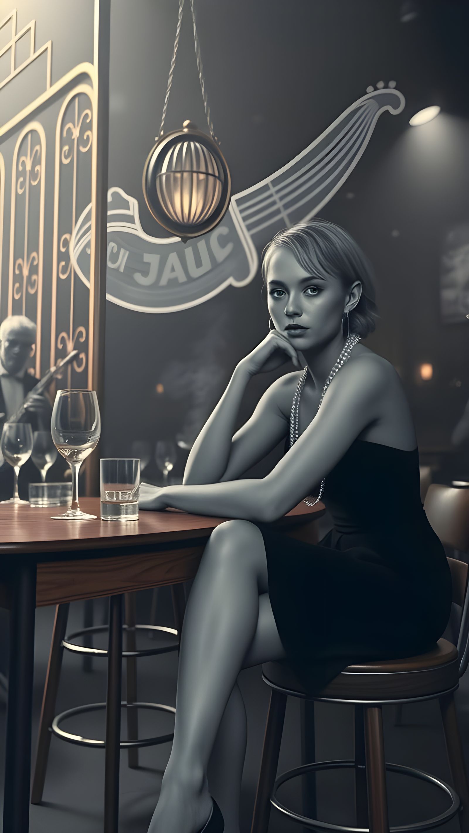 Silver Woman in Jazz Club: A Film Noir Scene