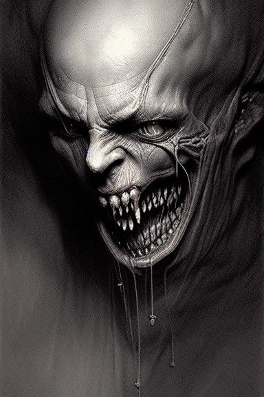 Sinister Devil Face in Hyperdetailed Charcoal Drawing