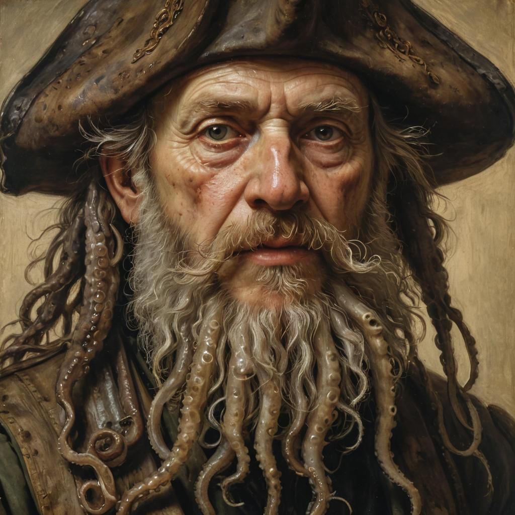 Pirate with Squid Beard: Rembrandt-Style Portrait