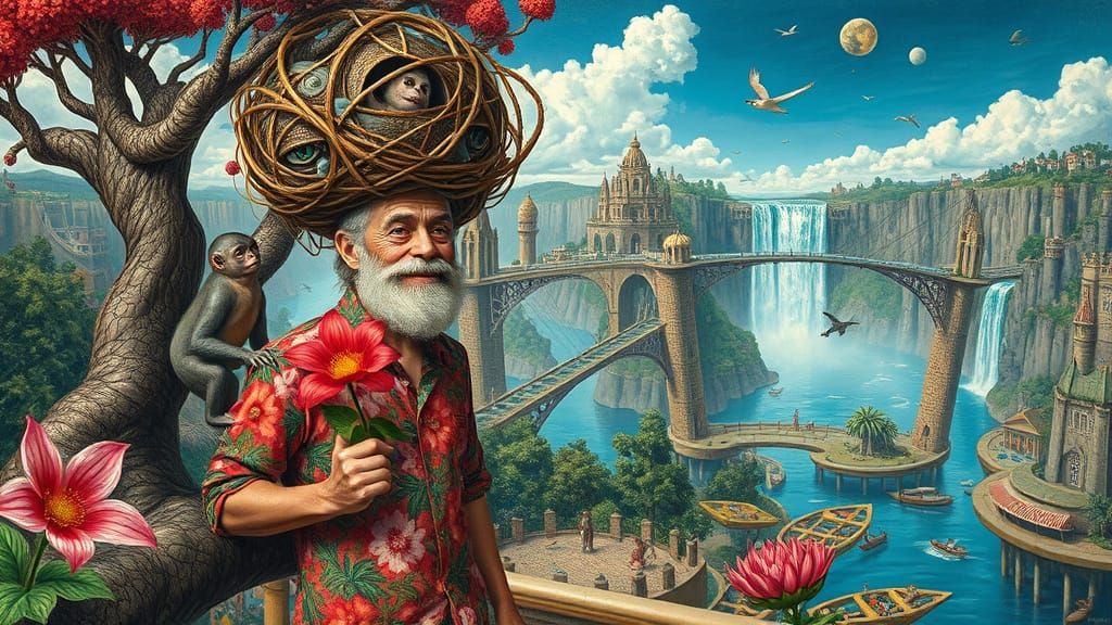 Psychedelic Floating City Inspired by Bosch and Haeckel