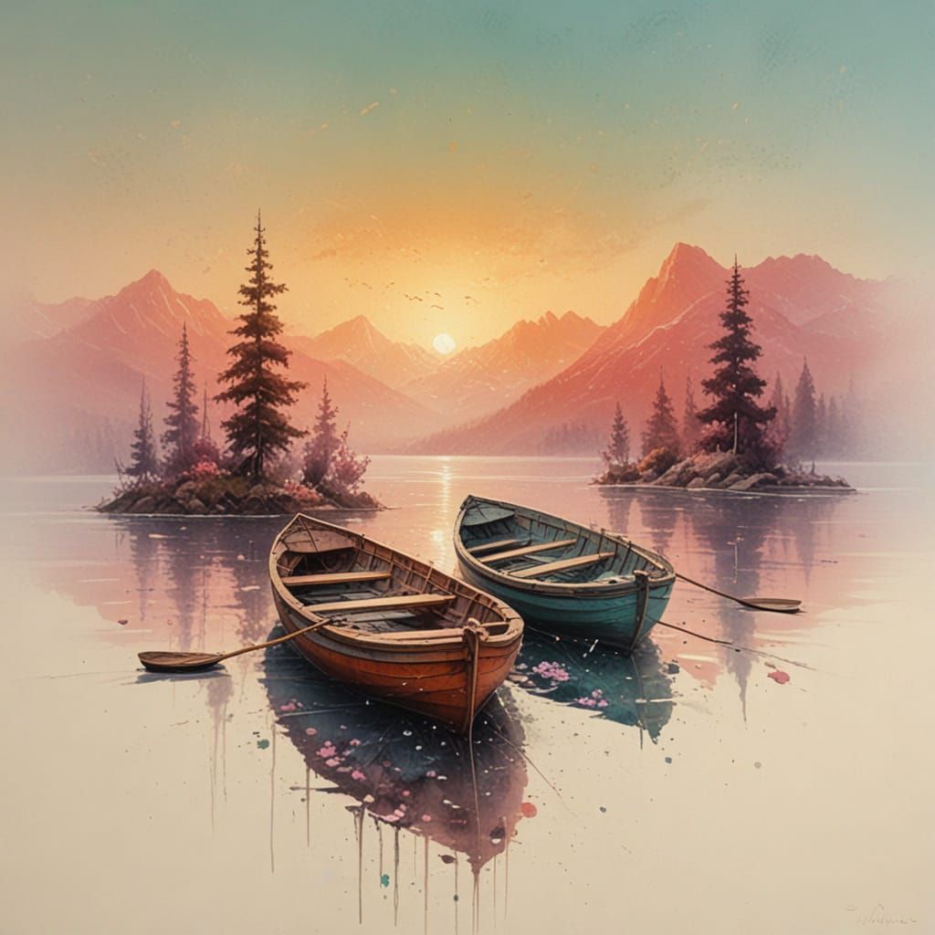 Idyllic Alpine Lake with Gardens in Fog