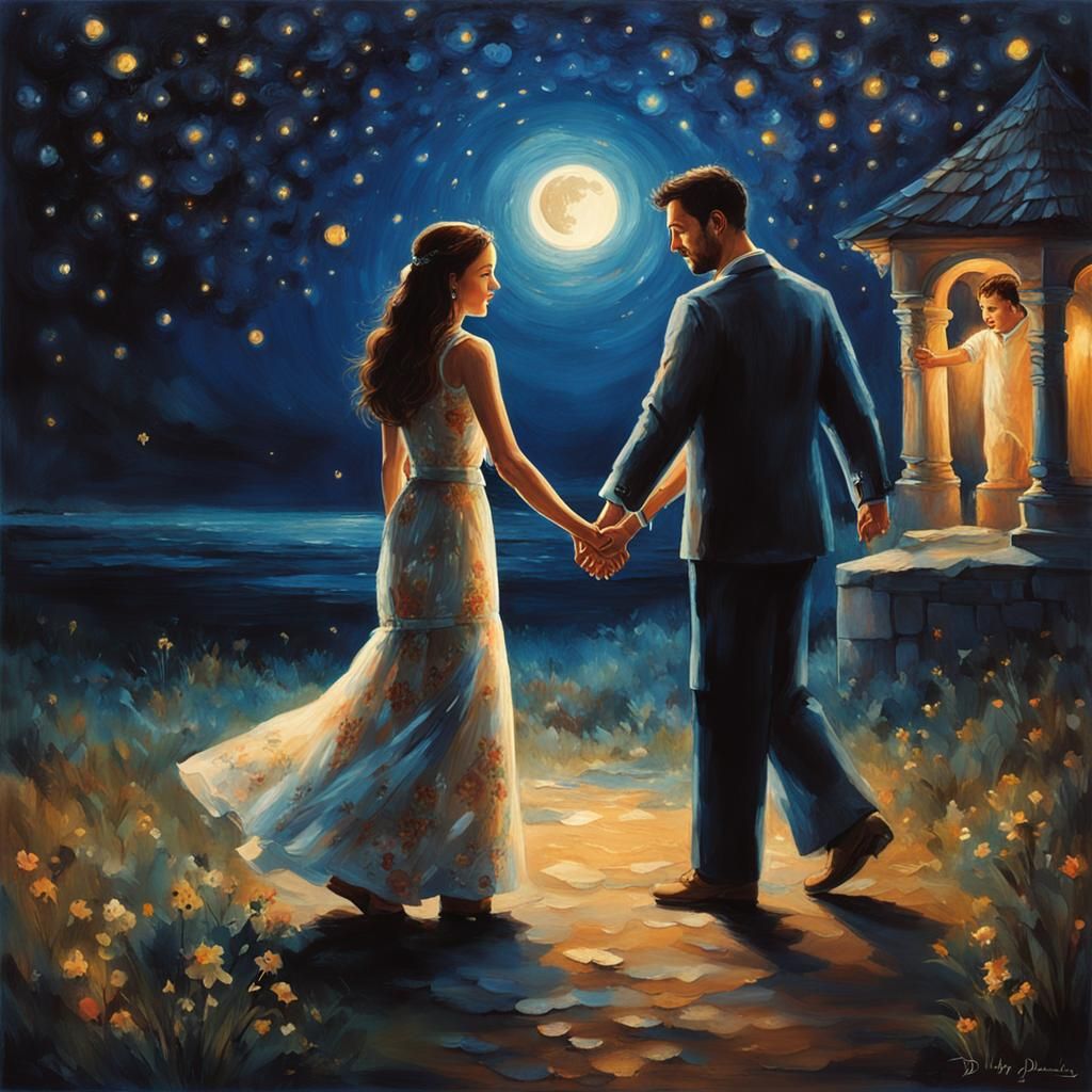 Romantic Couple Dancing in the Moonlight