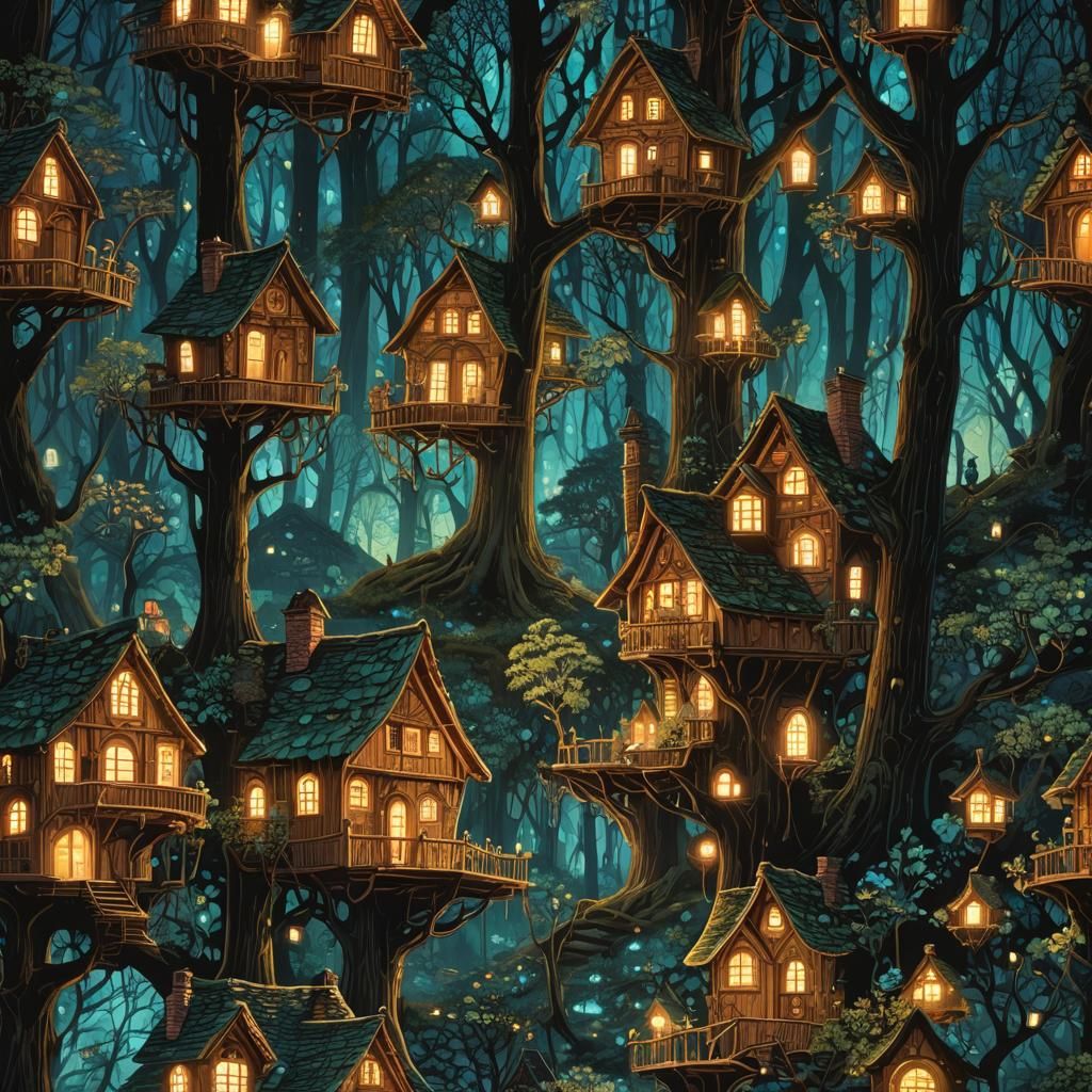 Bioluminescent Hansel and Gretel in Enchanted Forest