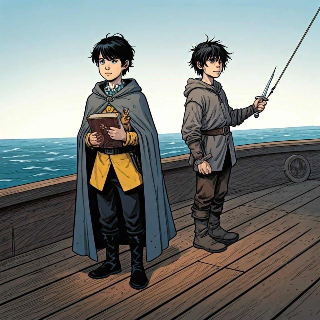 Medieval Shipwreck Scene with Two Young Boys