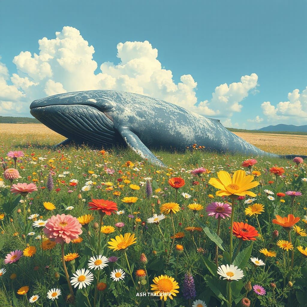 Whale in Flowering Field: Digital Impressionism