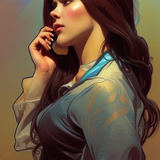 Frowning Girl on the Phone, Detailed Portrait