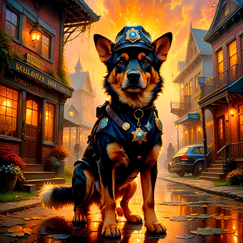 Fantasy Sheriff Dog in Police Hat and Badge