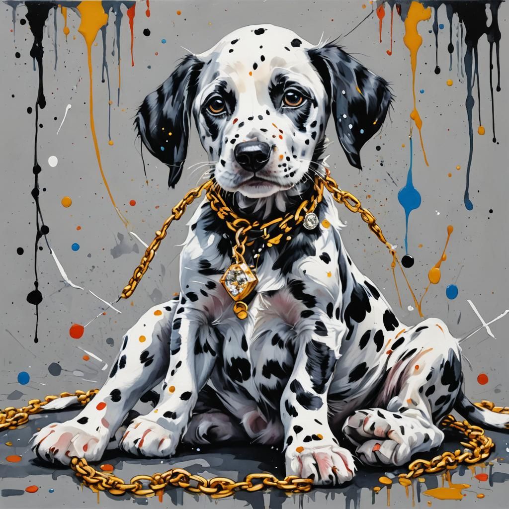 Dalmatian Puppy with Diamond Chain in Gouache Style
