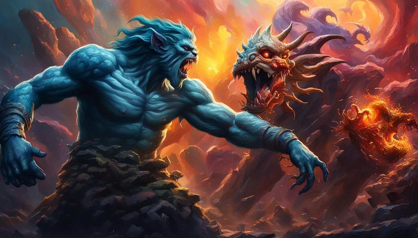 Epic Confrontation: Man and Mythical Monster in Hyperrealism