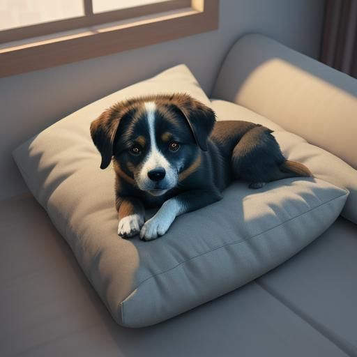 Dog on Pillow in 3D Anime Style