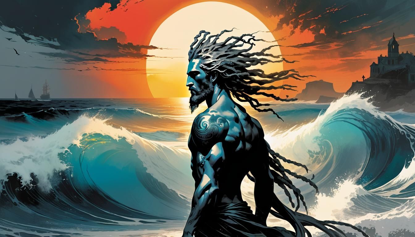 Neptune with Dreadlocks on Siren Sunset Beach