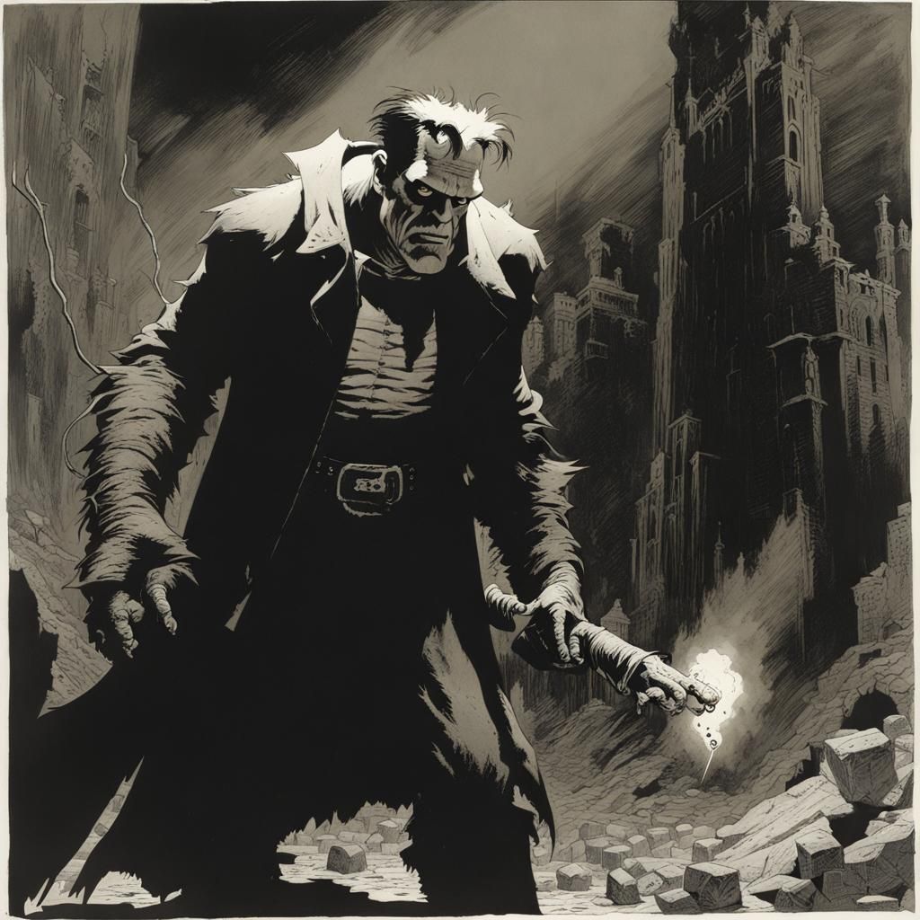 Frankenstein's Monster Illustration in Graphic Novel Style