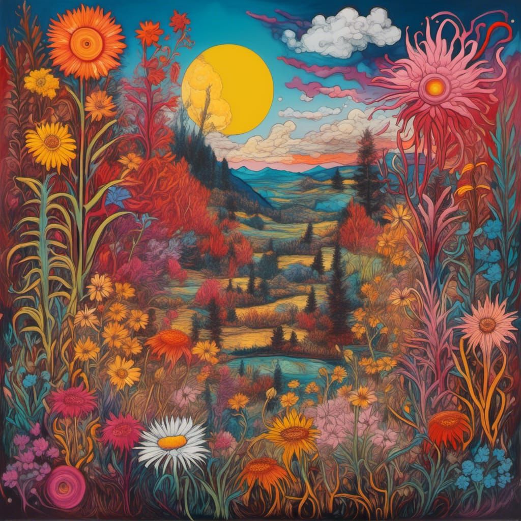 Floral Landscape Inspired by Basquiat and Klimt