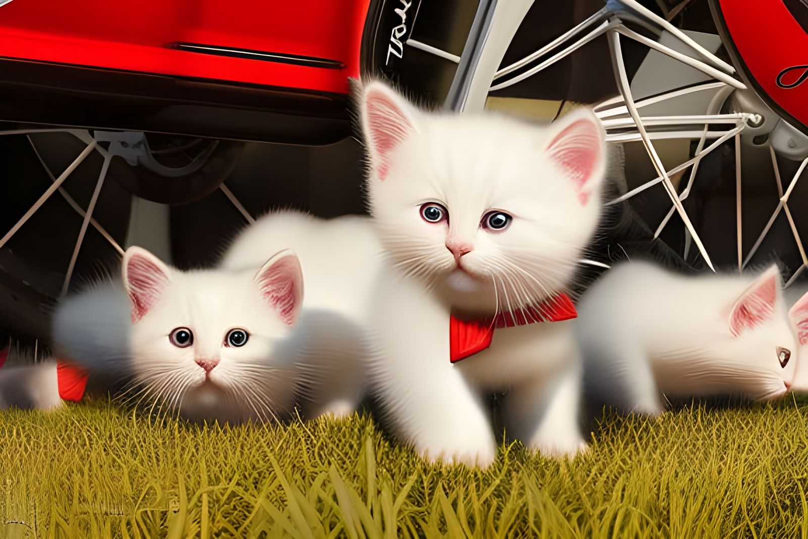 Kitten Chaos: A Bicycle Race Overrun in Oil Painting Style