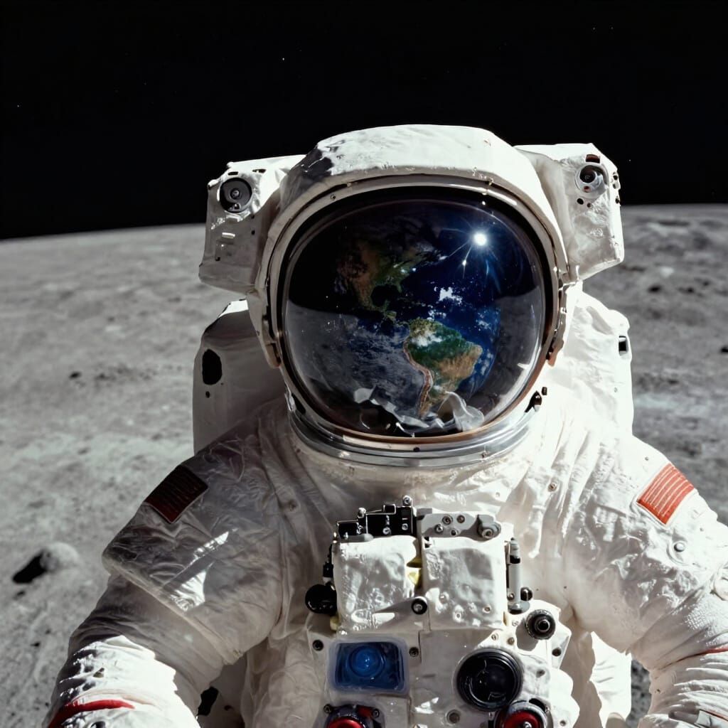 Astronaut on Moon with Earth Reflection