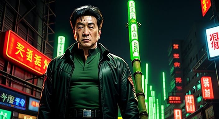 Gritty Science Fiction Action Scene with Jackie Chan