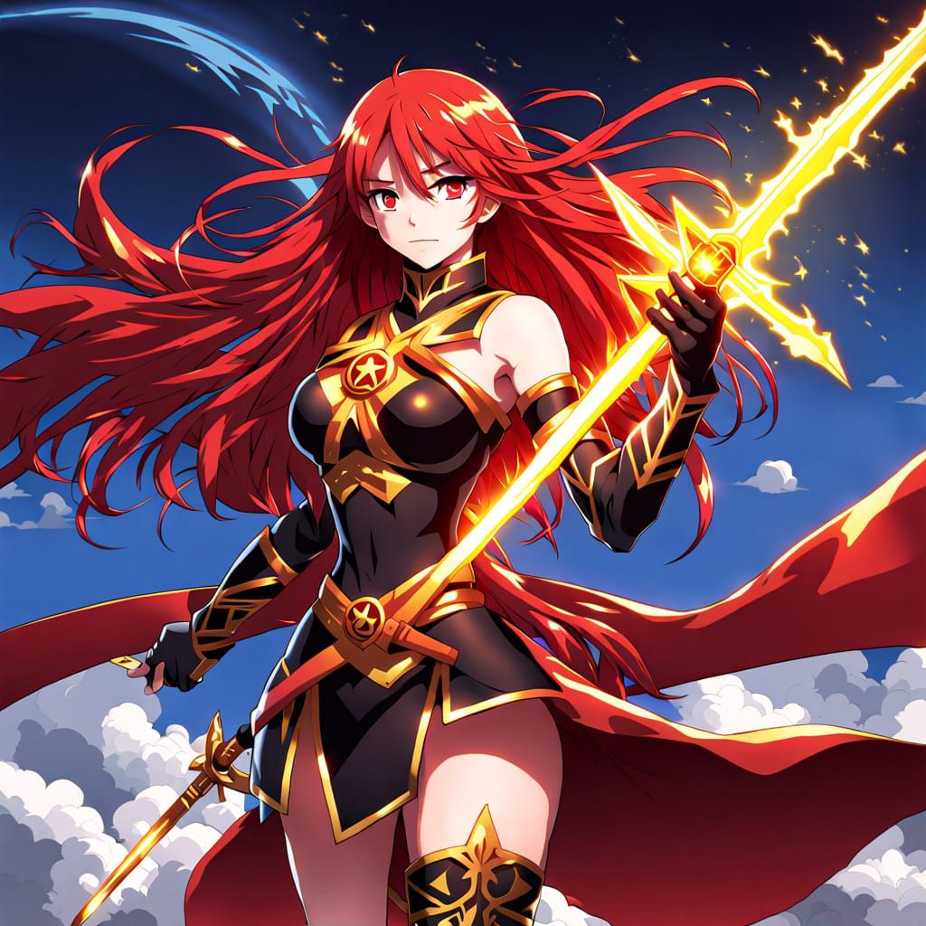 Anime-Style Red Lightning Warrior with Ki Sword