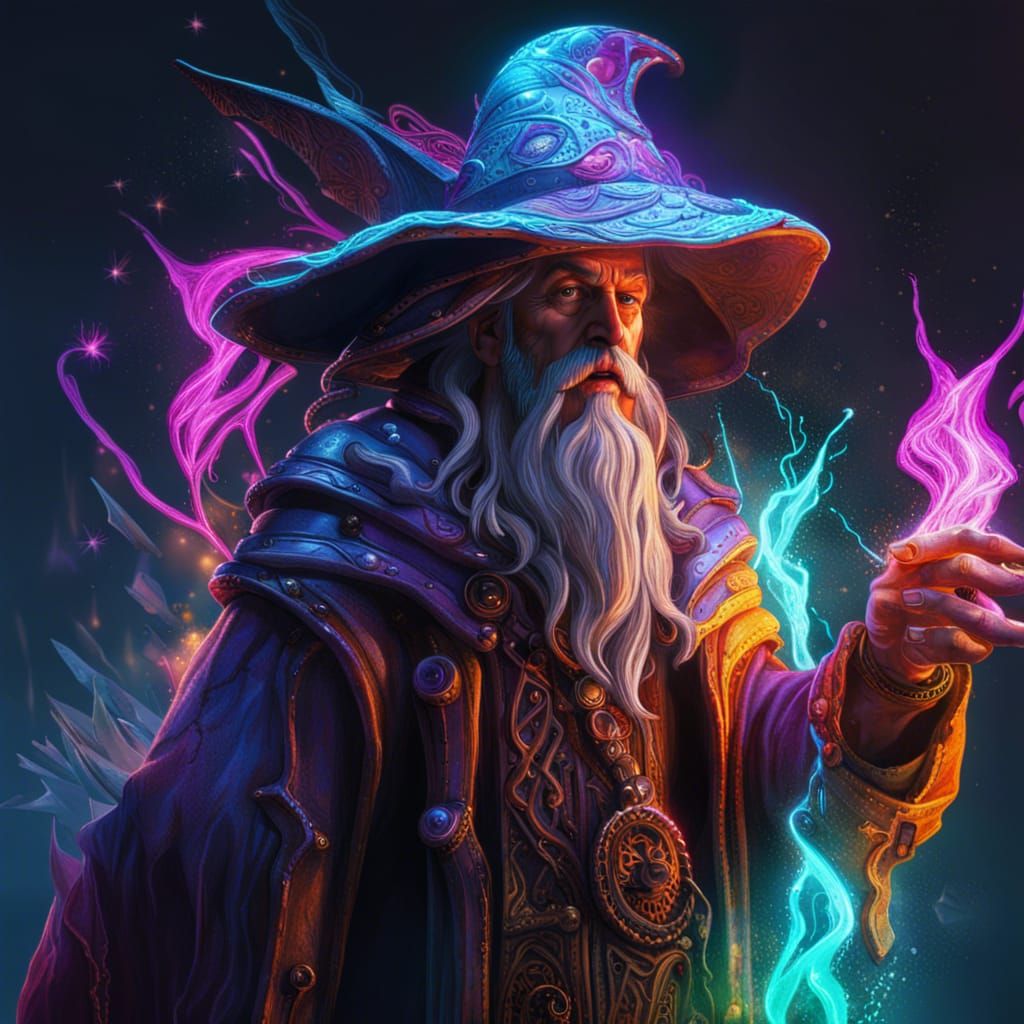 Wizard Casting Time Magic in Hyperrealistic Splash Art