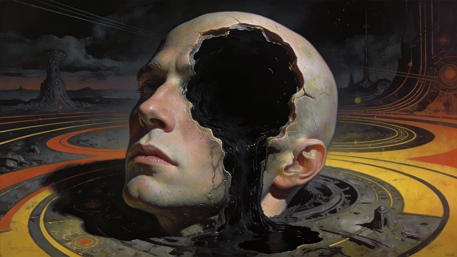 Surreal Hollow Head Emanating Darkness