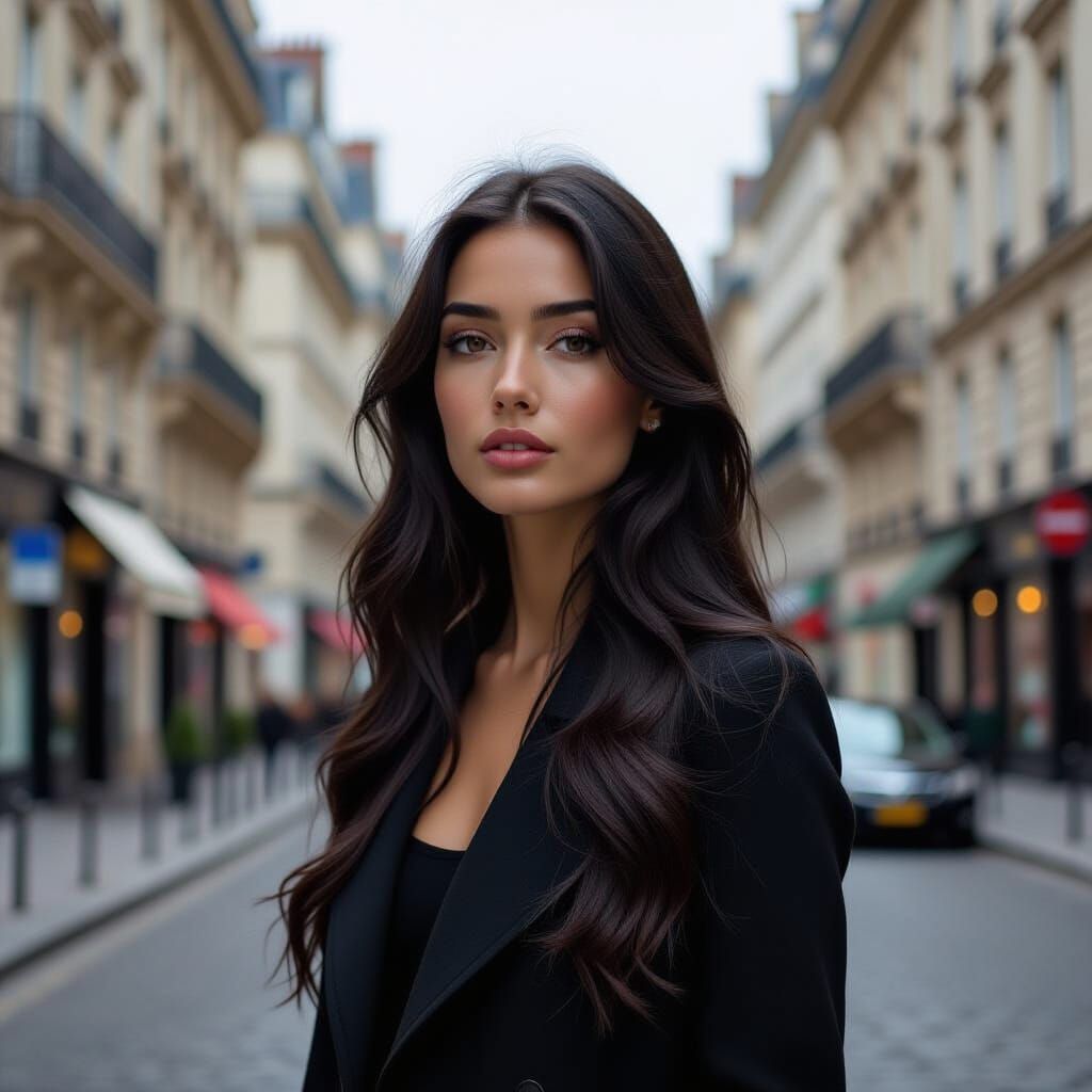 Woman on Parisian Street in Chiaroscuro Style