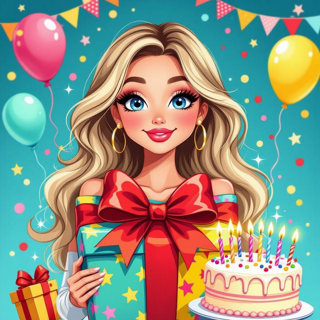 Cute Cartoon Birthday Present Woman Illustration