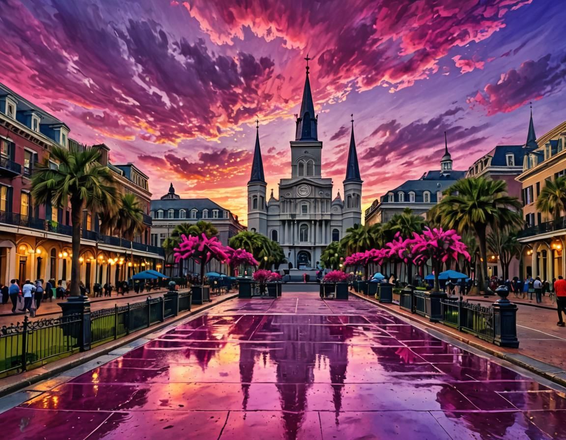 Colorful Watercolor Street Scene in New Orleans