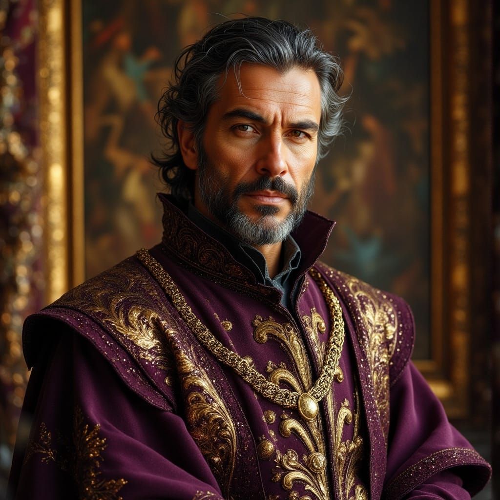 Renaissance Man Portrait in Dark Oil Paint Style