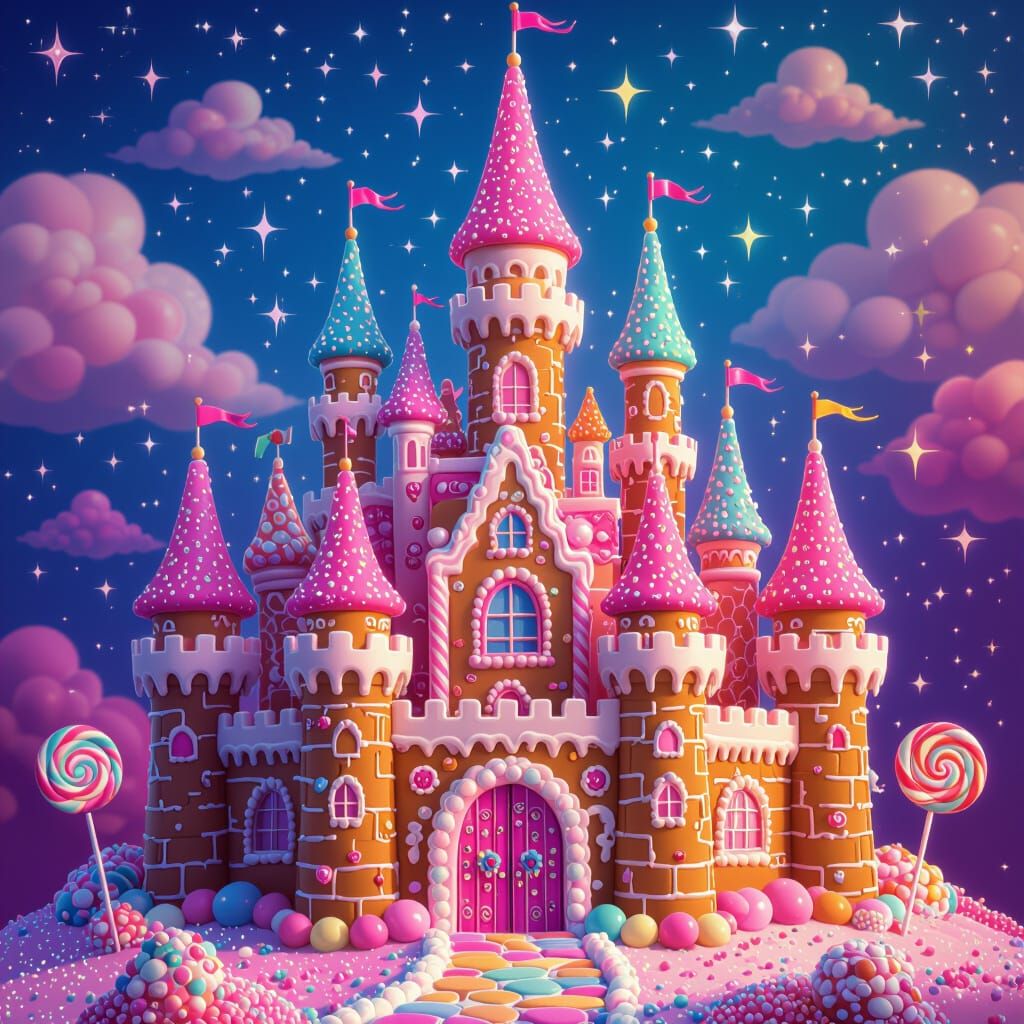 Colorful Candy Castle with Sugar Spires, Digital Art