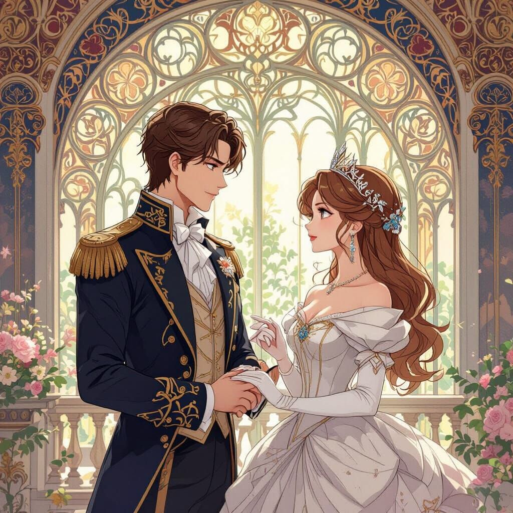 Fairytale Prince Listens in Art Nouveau Ballroom