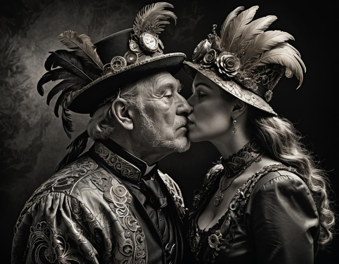 Steampunk Portrait: Intimate Moment in Black & White