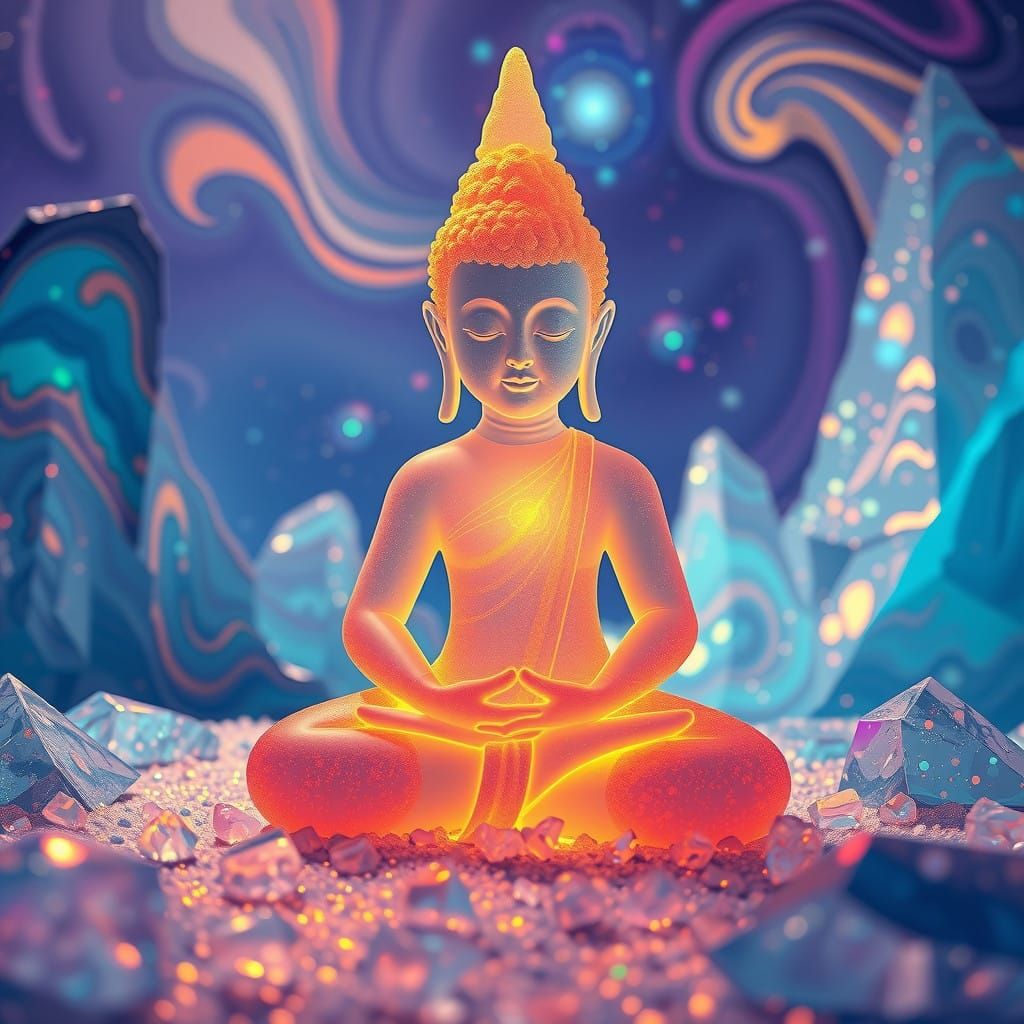 Glowing Transcendent Bodhisattva in Cosmic Psychedelic Lands...