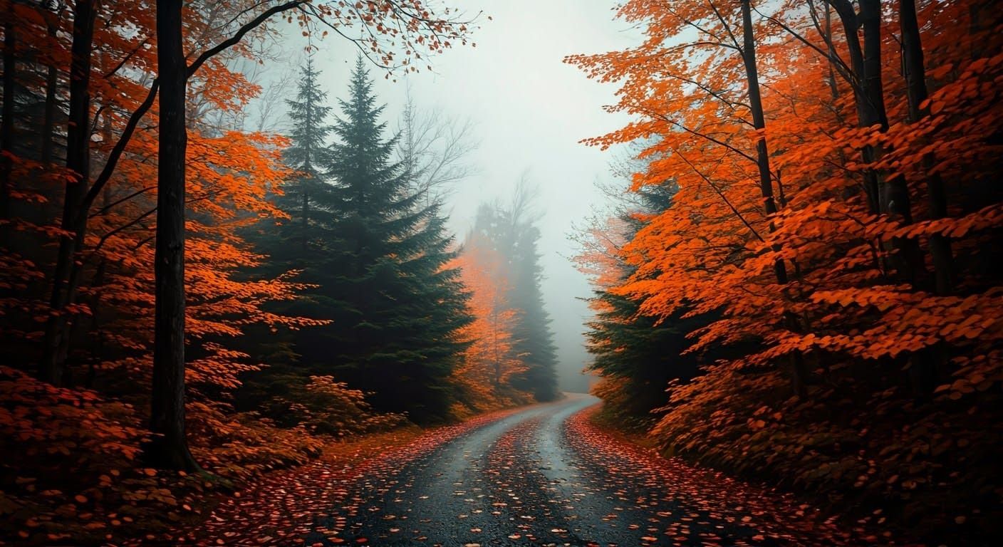 Ethereal New England Autumn Forest in Impressionist Style