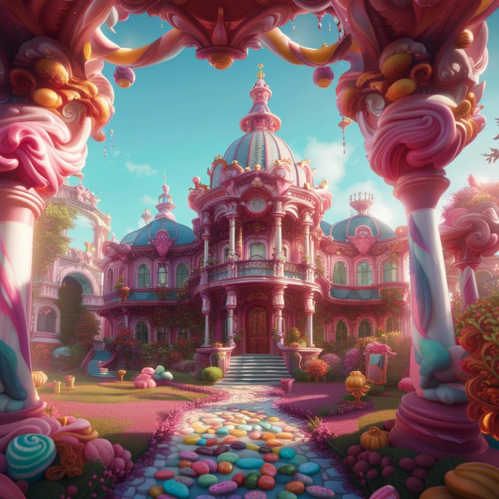 Hyperrealistic Rococo Candy Palace: Fantasy Concept Art