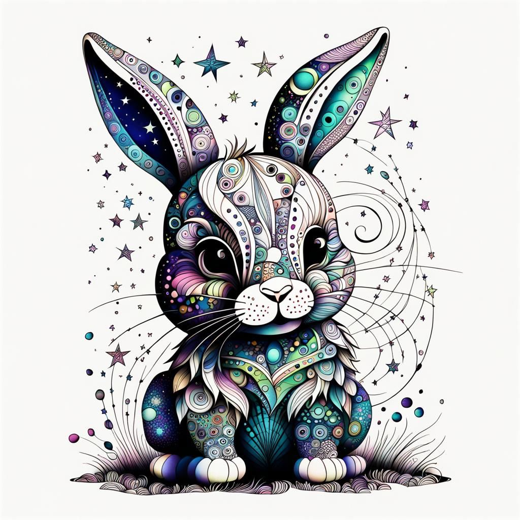 Colourful Easter Bunny Zentangle with Aurora Borealis