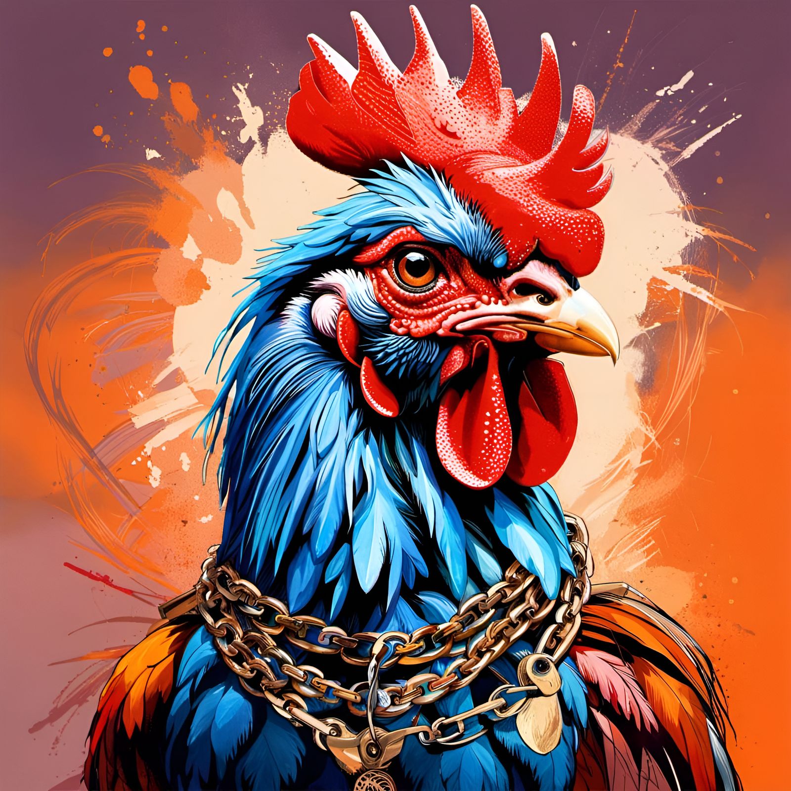 Punk Rooster Portrait in Hyperrealistic Style