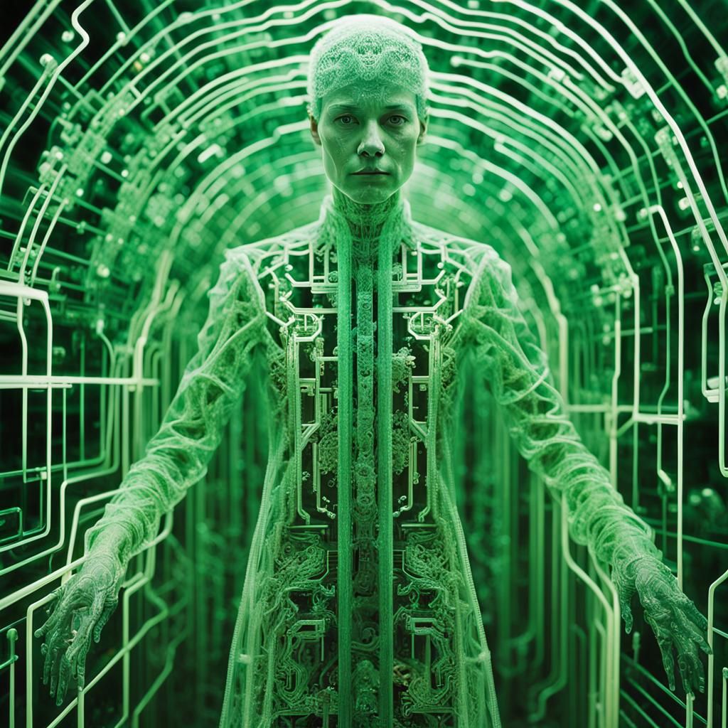 Ghostly Mycelium Figure in Anamorphic Photography Illusion